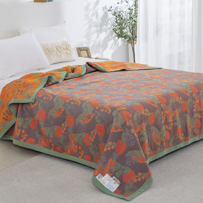 Couette en gaze de coton à trois couches avec motif de feuilles rustiques