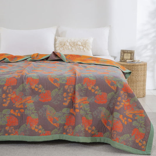 Couette en gaze de coton à trois couches avec motif de feuilles rustiques