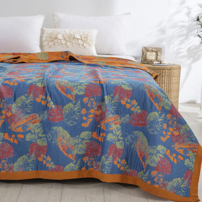 Couette en gaze de coton à trois couches avec motif de feuilles rustiques