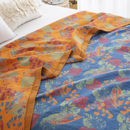 Couette en gaze de coton à trois couches avec motif de feuilles rustiques