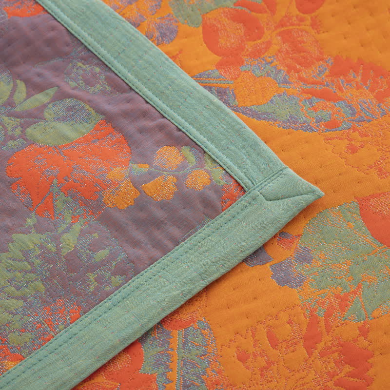 Couette en gaze de coton à trois couches avec motif de feuilles rustiques