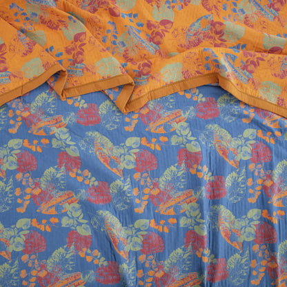 Couette en gaze de coton à trois couches avec motif de feuilles rustiques