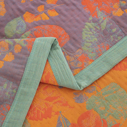 Couette en gaze de coton à trois couches avec motif de feuilles rustiques