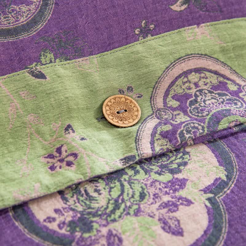 Parure de lit en gaze de coton double épaisseur à motif floral (4 pièces)