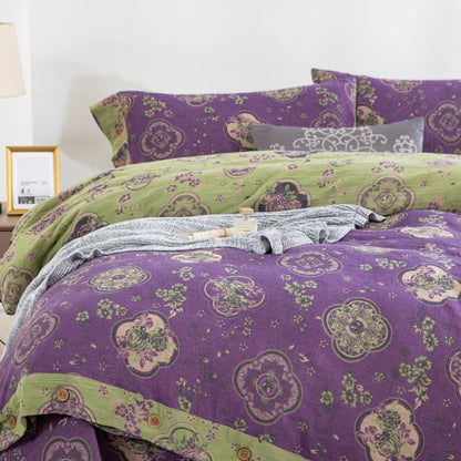 Parure de lit en gaze de coton double épaisseur à motif floral (4 pièces)