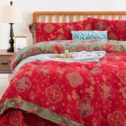 Parure de lit en gaze de coton double épaisseur à motif floral (4 pièces)