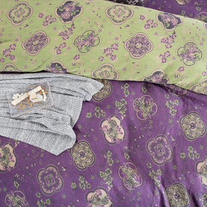Parure de lit en gaze de coton double épaisseur à motif floral (4 pièces)