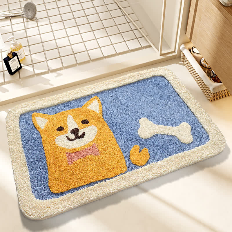 Tapis de bain doux et antidérapant avec motif Corgi mignon