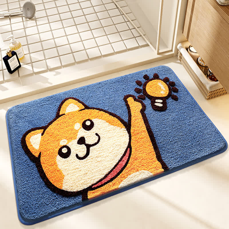 Tapis de bain doux et antidérapant avec motif Corgi mignon