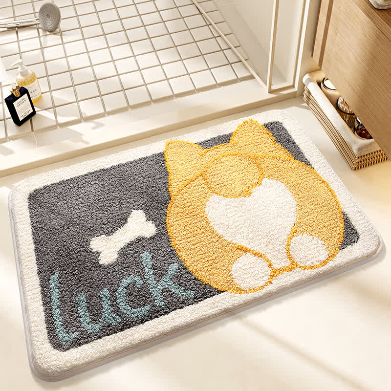 Tapis de bain doux et antidérapant avec motif Corgi mignon