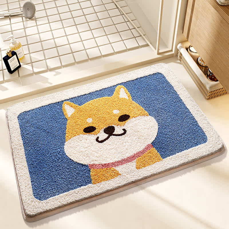 Tapis de bain doux et antidérapant avec motif Corgi mignon