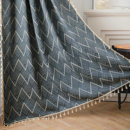 Rideau occultant rustique rétro avec des vagues rayées