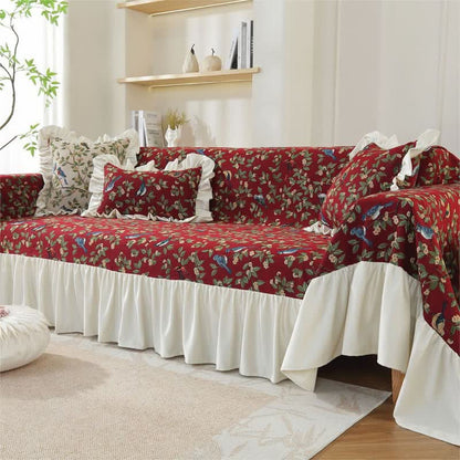 Housse de canapé douce de style campagnard avec oiseaux et fleurs
