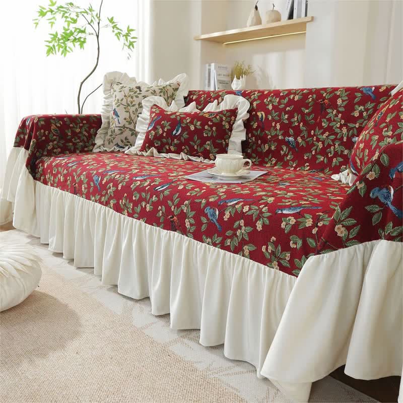 Housse de canapé douce de style campagnard avec oiseaux et fleurs