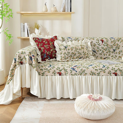 Housse de canapé douce de style campagnard avec oiseaux et fleurs