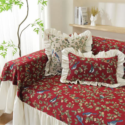 Housse de canapé douce de style campagnard avec oiseaux et fleurs