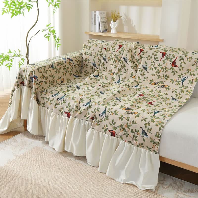 Housse de canapé douce de style campagnard avec oiseaux et fleurs