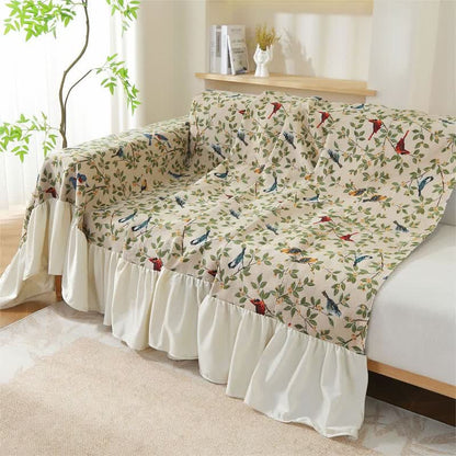 Housse de canapé douce de style campagnard avec oiseaux et fleurs
