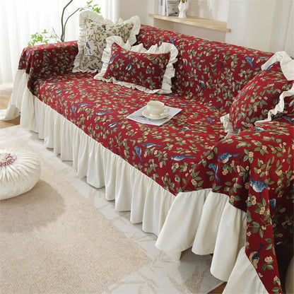 Housse de canapé douce de style campagnard avec oiseaux et fleurs