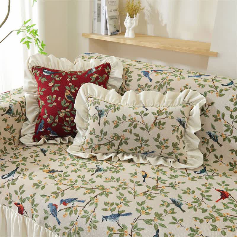 Housse de canapé douce de style campagnard avec oiseaux et fleurs