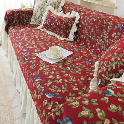 Housse de canapé douce de style campagnard avec oiseaux et fleurs