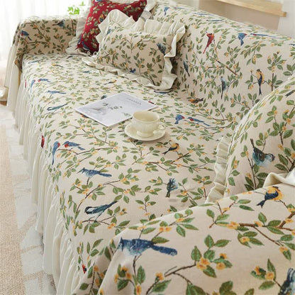 Housse de canapé douce de style campagnard avec oiseaux et fleurs