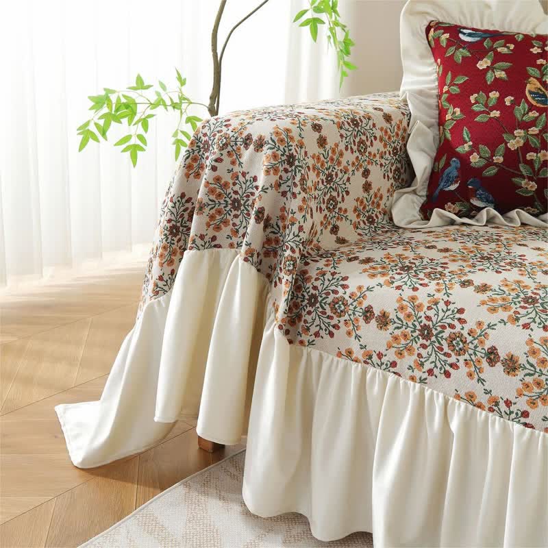Housse de canapé jacquard à volants en fleurs de prunier