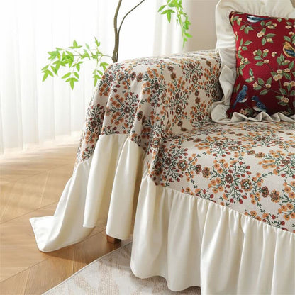 Housse de canapé jacquard à volants en fleurs de prunier