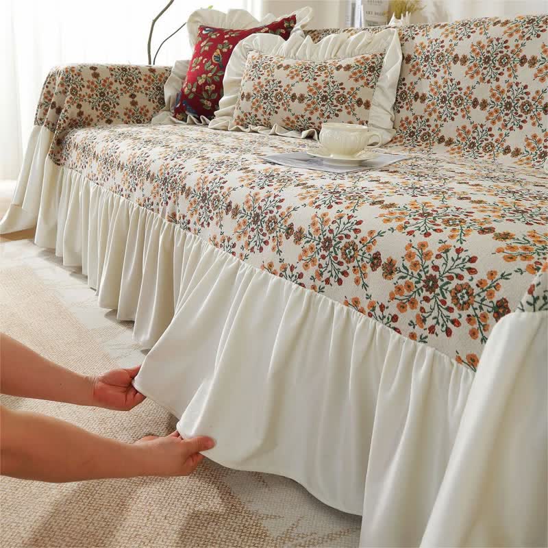 Housse de canapé jacquard à volants en fleurs de prunier