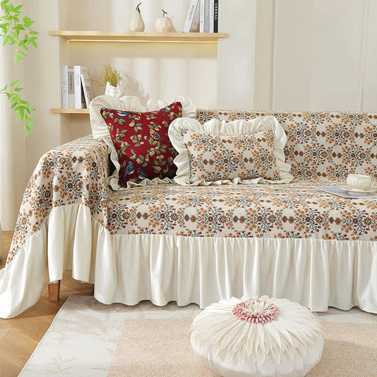 Housse de canapé jacquard à volants en fleurs de prunier