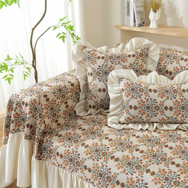 Housse de canapé jacquard à volants en fleurs de prunier