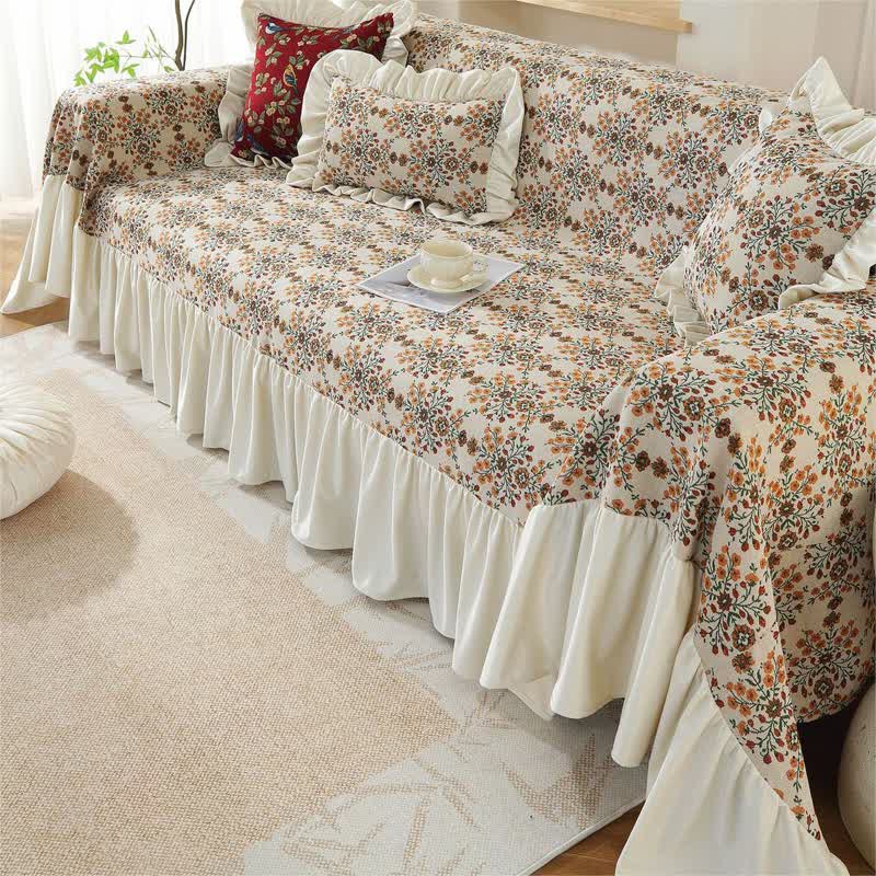 Housse de canapé jacquard à volants en fleurs de prunier