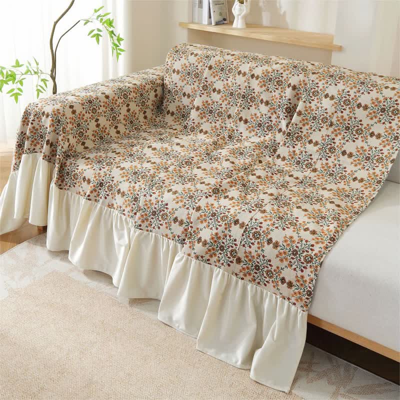 Housse de canapé jacquard à volants en fleurs de prunier