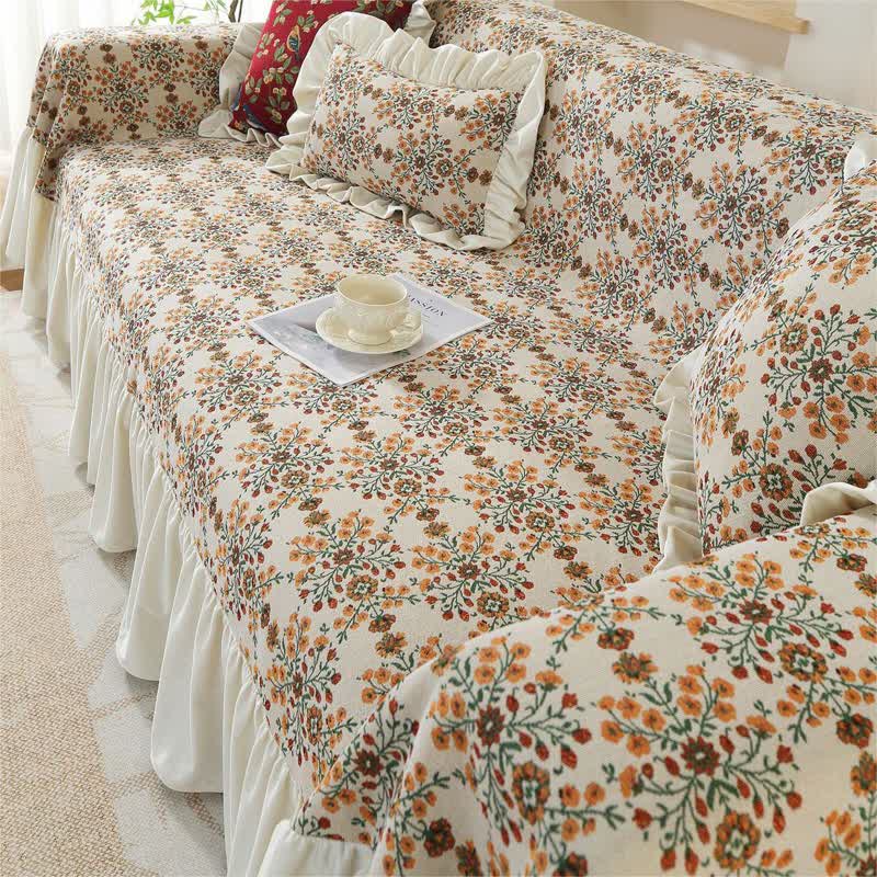 Housse de canapé jacquard à volants en fleurs de prunier