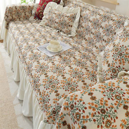 Housse de canapé jacquard à volants en fleurs de prunier