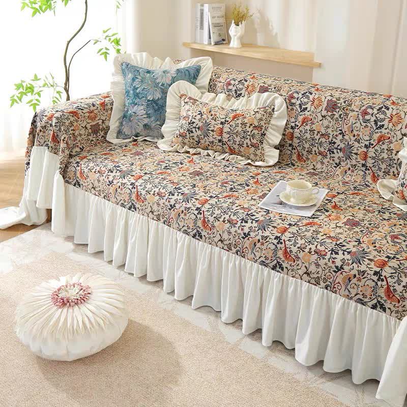 Housse de canapé douce avec volants et motif pie et motif floral