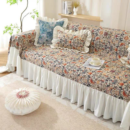 Housse de canapé douce avec volants et motif pie et motif floral