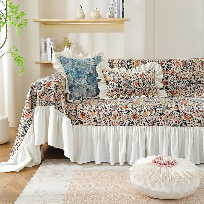 Housse de canapé douce avec volants et motif pie et motif floral