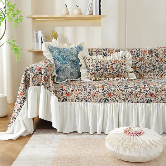 Housse de canapé douce avec volants et motif pie et motif floral