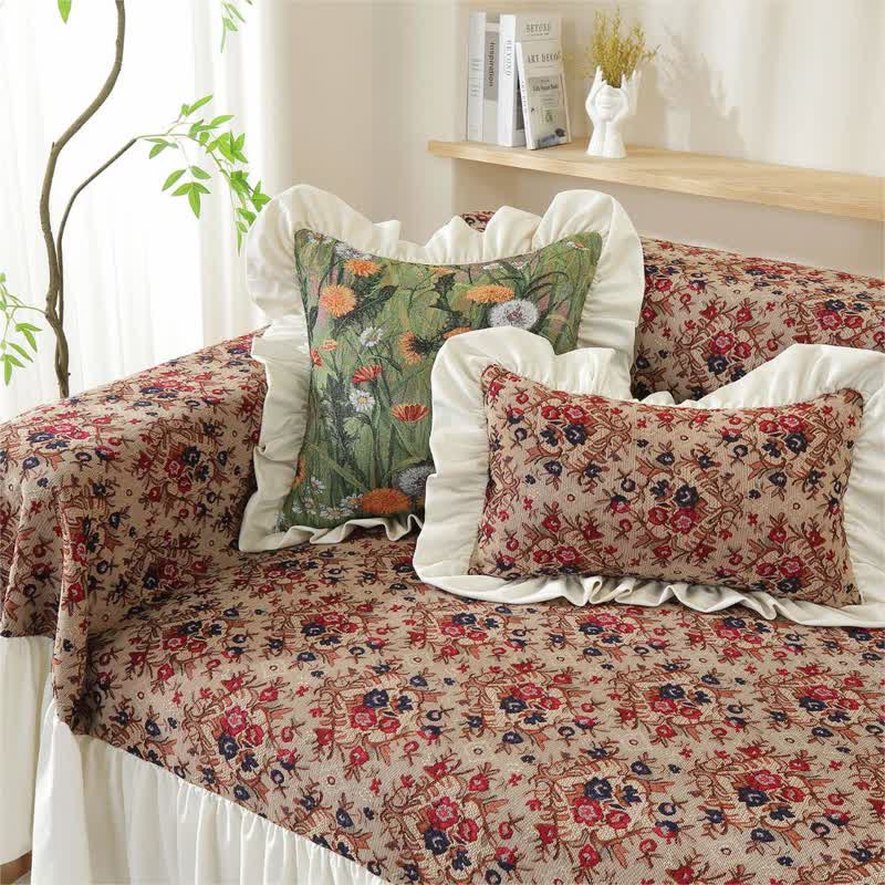 Housse de canapé à volants et motif floral vintage