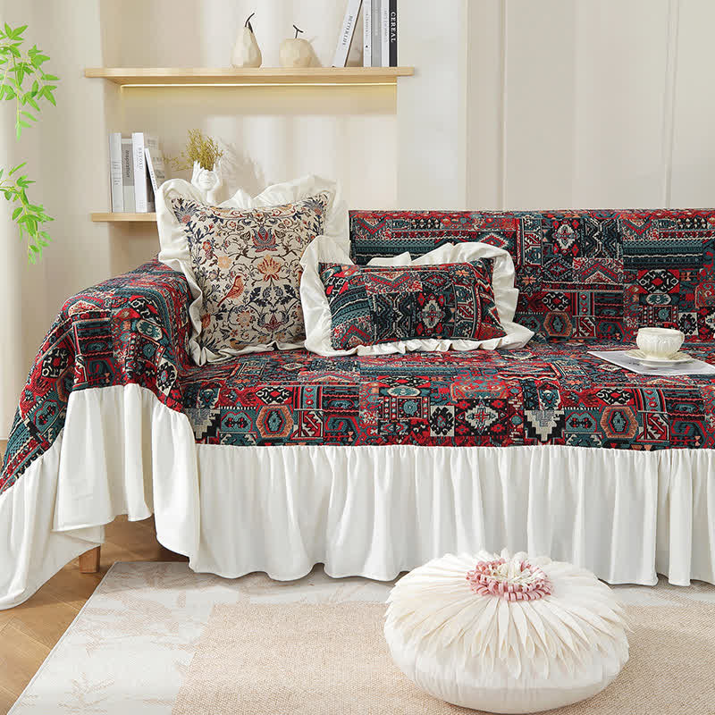 Housse de canapé à volants géométrique vintage bohème