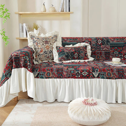 Housse de canapé à volants géométrique vintage bohème