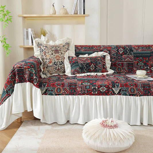 Housse de canapé à volants géométrique vintage bohème