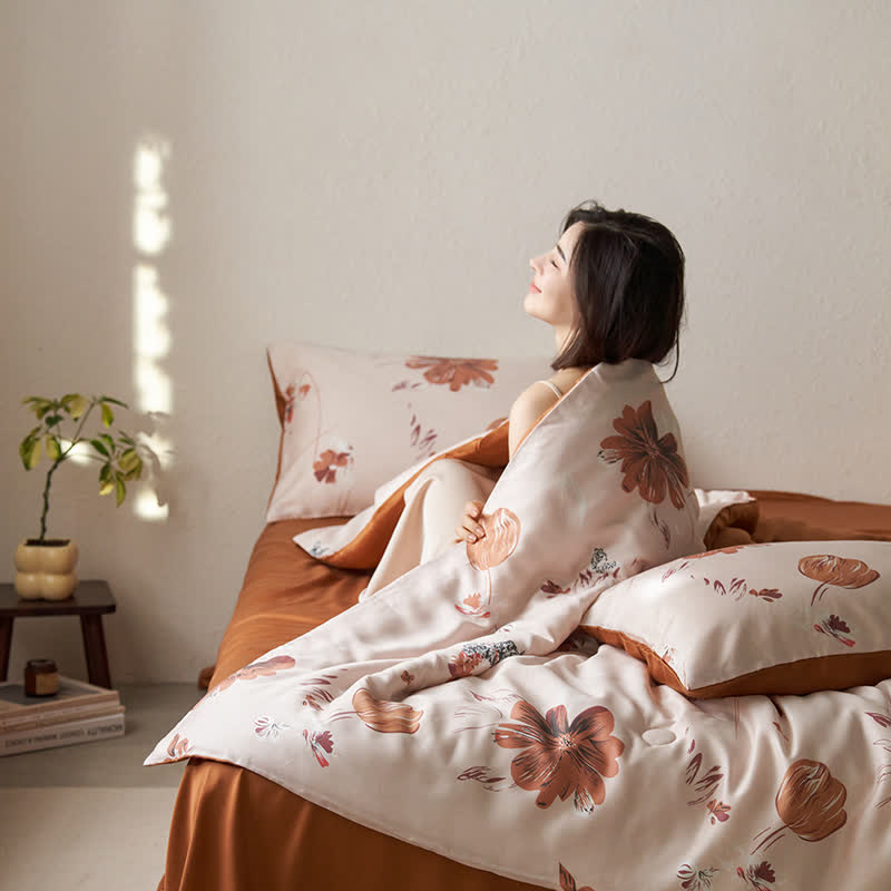 Linge de lit d'été en fibre lyocell avec motif floral et motif tulipe