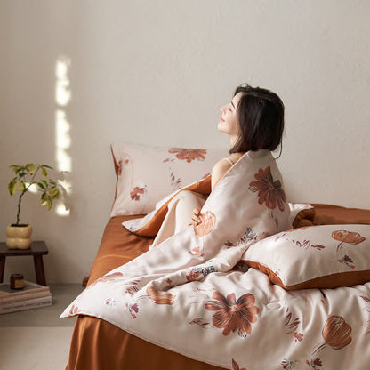 Linge de lit d'été en fibre lyocell avec motif floral et motif tulipe