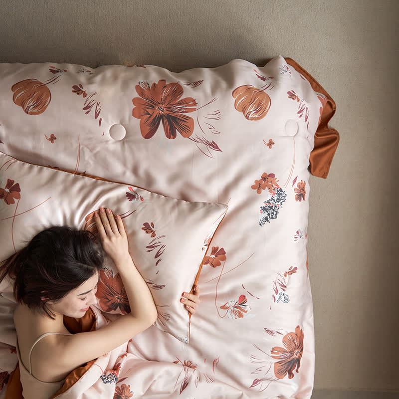 Linge de lit d'été en fibre lyocell avec motif floral et motif tulipe