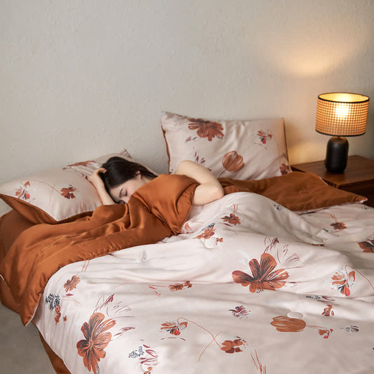 Linge de lit d'été en fibre lyocell avec motif floral et motif tulipe