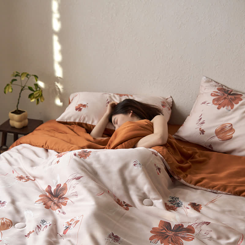 Linge de lit d'été en fibre lyocell avec motif floral et motif tulipe