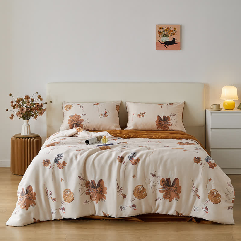 Linge de lit d'été en fibre lyocell avec motif floral et motif tulipe