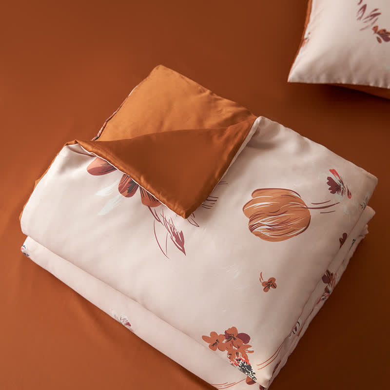 Linge de lit d'été en fibre lyocell avec motif floral et motif tulipe